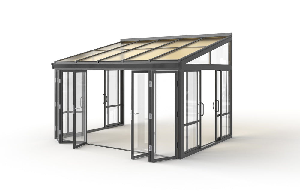 Tempered Glass Sunroom with Bi-Fold Doors Greenhouse Home Addition - Black (12' Wide)