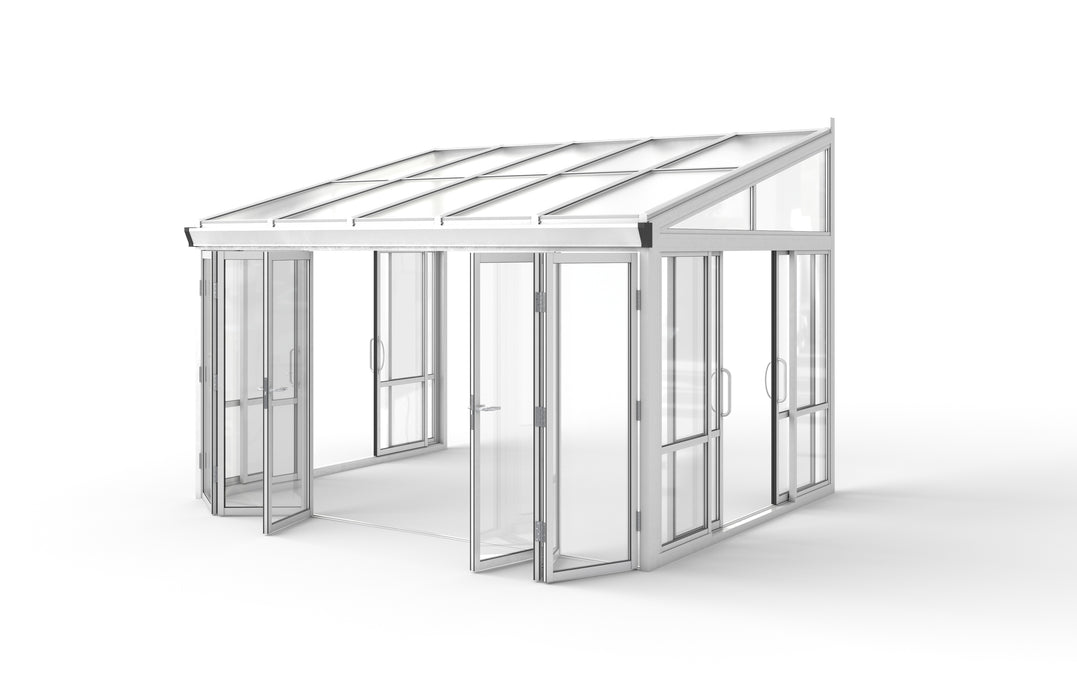 Tempered Glass Sunroom with Bi-Fold Doors Greenhouse Home Addition - White (12' Wide)