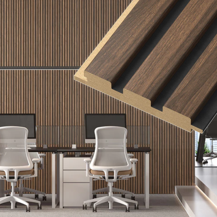 3 Grid Black Gap Chestnut MDF Slat Wall Panels (94.5" Long & 106" long)