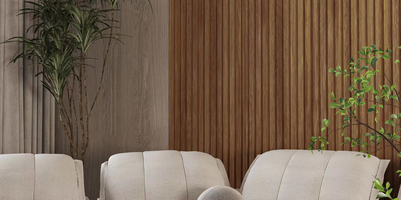 Oak Brown Slat Wood Wall Panels 3 Grids - 94.5" Long x 5" Wide