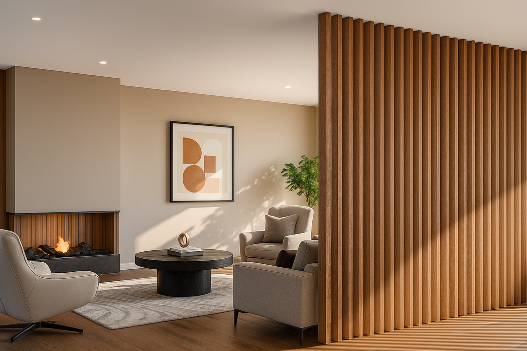 Antique Maple Swivel Slat Wood Room Divider – Modern Privacy Screen & Space-Saving Partition Wall