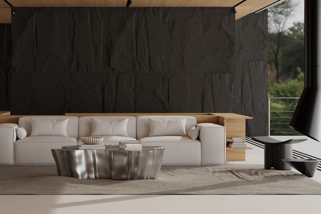 Black-Realistic PU Faux Stone Wall Panels – Lightweight, Waterproof & Easy DIY Installation for Stunning Accent Walls