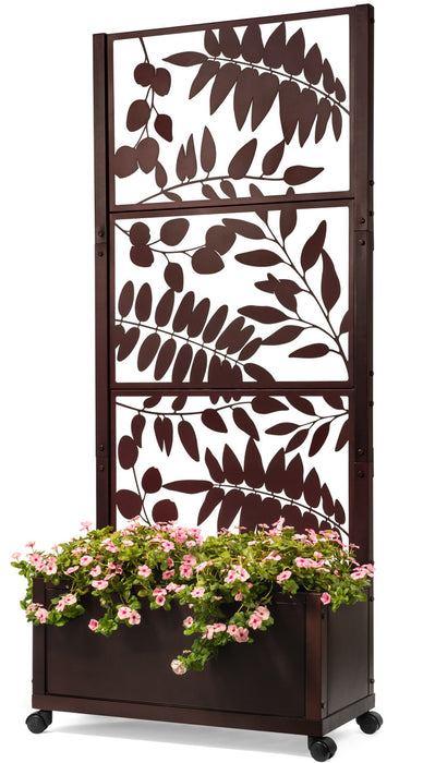 Metal Trellis Flowered Pattern With Planter Box