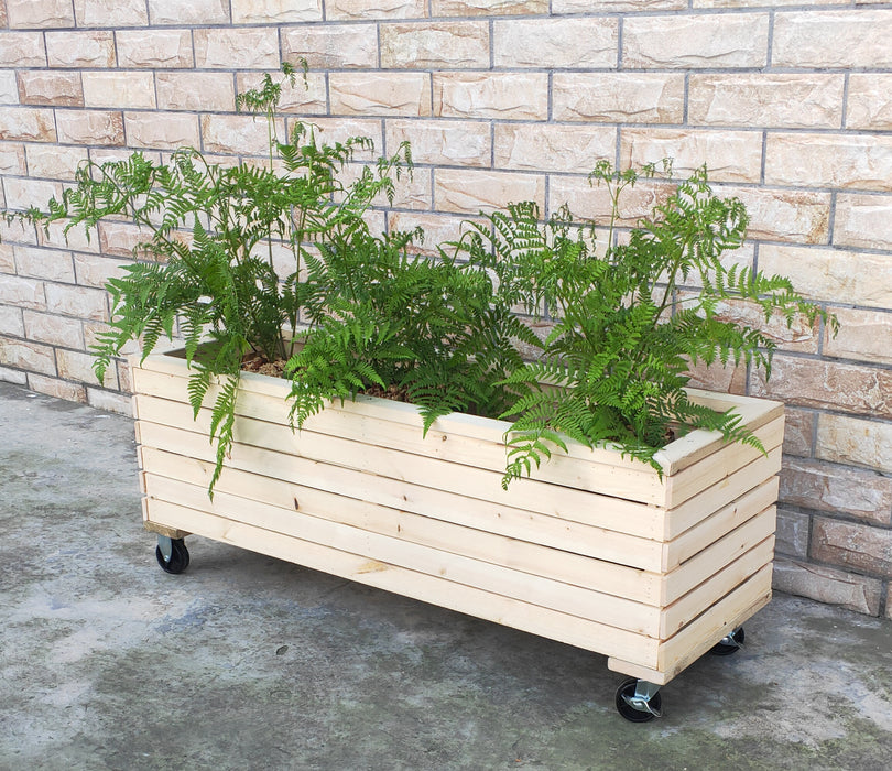 18"x48"x16" Wood Planter Box w/Wheels