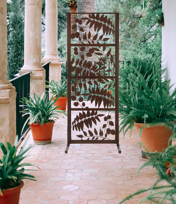 Metal Trellis Flowered Pattern Outdoor Indoor Privacy Screen