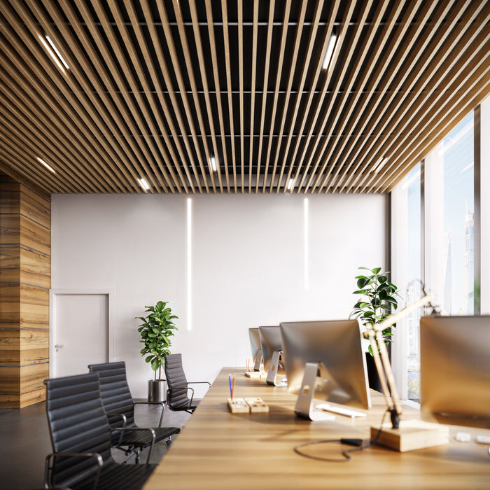 Suspended Slatted Wood Ceiling System - Light Oak