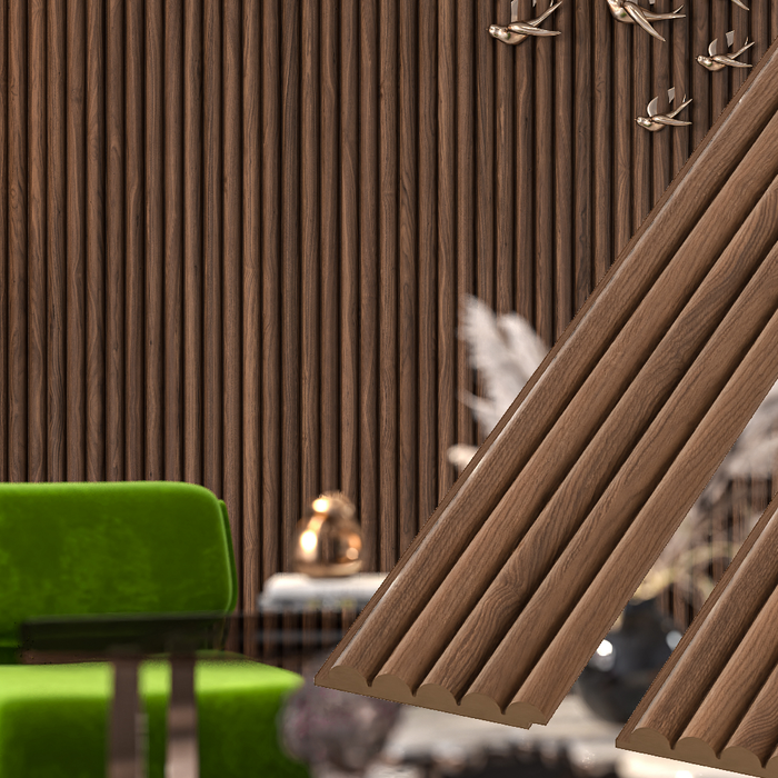 Rounded Oak Brown Slat Wood Wall Panels - 94" Long x 5 3/4" Width