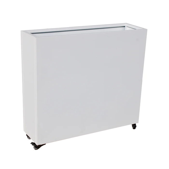 White Metal Planter Box with Wheels – Indoor/Outdoor Divider 40” x 36” x 12”