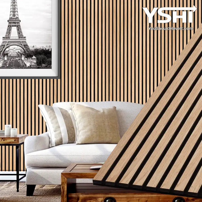 American Oak Acoustic Wall Panels Black Backing Soundproofing Slat Wood Panel For Walls 94 X 24