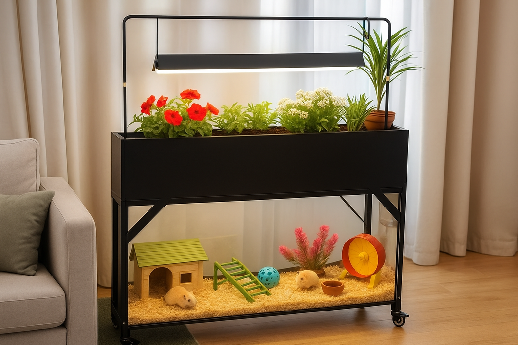 Innovative Planter Aquarium Tank – Mobile DIY Metal Planter with Lights, Feeder & Décor