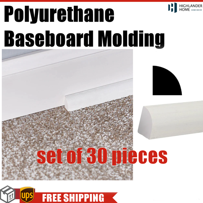 Polyurethane Baseboard Molding 1.55 Wide x 94.5” Length Quarter Round in White (Set of 30) VQR_T16