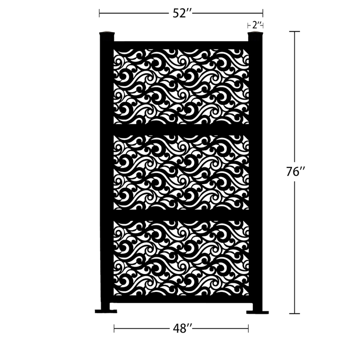 WaveCurve 76" x 52'' 3pc Combo Laser Cut Metal Privacy Stand Partition Fence - Horizontal Stack