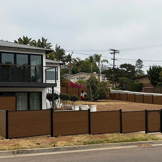 Carlsbad, CA: Teak Black Gap Heavy-Duty Slat Composite Fence Panels