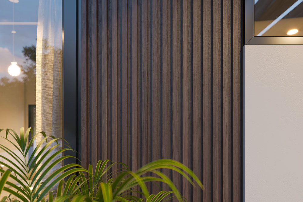 Dark Brown 5 Grid Composite Slat Wall Panels – Outdoor Exterior Siding & Wall Cladding System