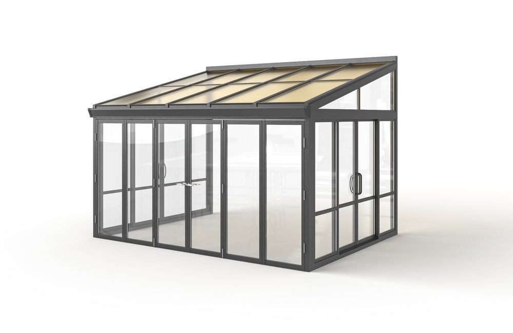 Tempered Glass Sunroom with Bi-Fold Doors Greenhouse Home Addition - Black (12' Wide)