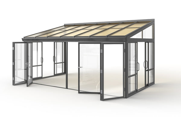 Tempered Glass Sunroom with Bi-Fold Doors Greenhouse Home Addition - Black (16.7' Wide)