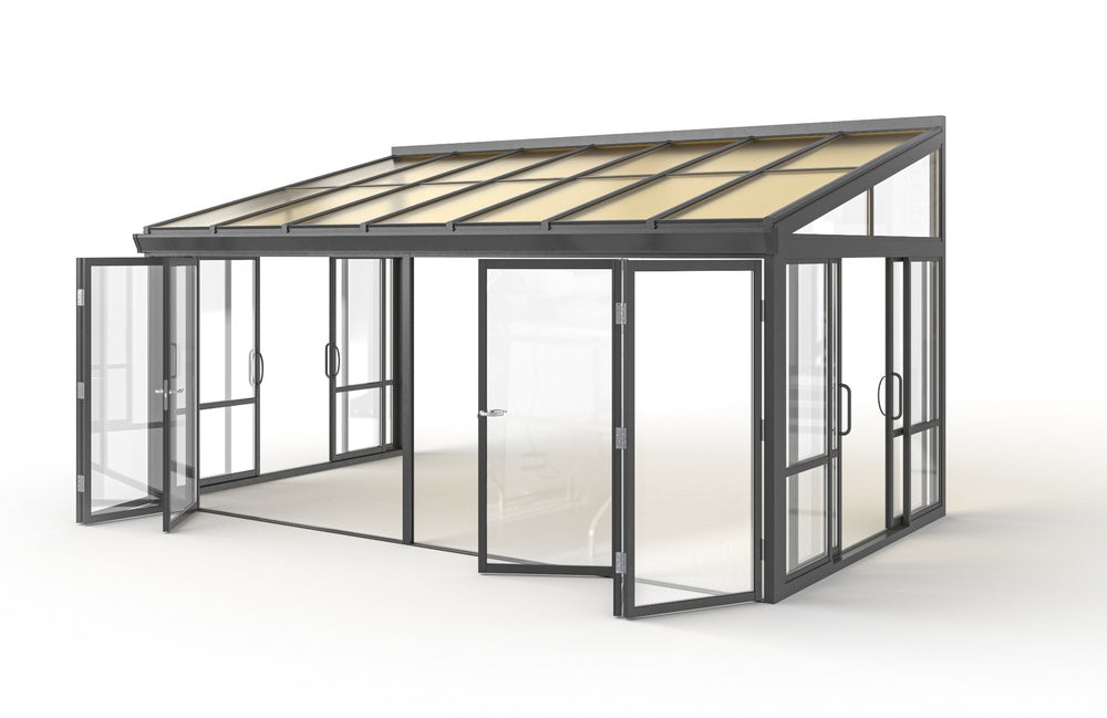 Tempered Glass Sunroom with Bi-Fold Doors Greenhouse Home Addition - Black (16.7' Wide)