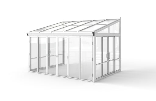 Tempered Glass Sunroom with Bi-Fold Doors Greenhouse Home Addition - White (12' Wide)