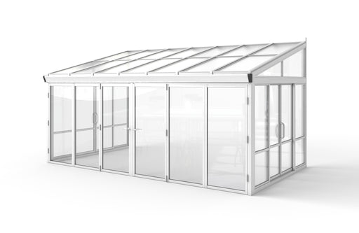 Tempered Glass Sunroom with Bi-Fold Doors Greenhouse Home Addition - White (16.7' Wide)