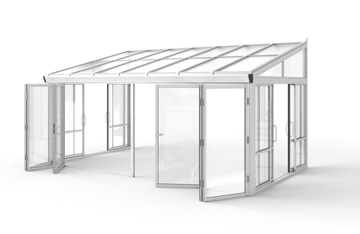 Tempered Glass Sunroom with Bi-Fold Doors Greenhouse Home Addition - White (16.7' Wide)