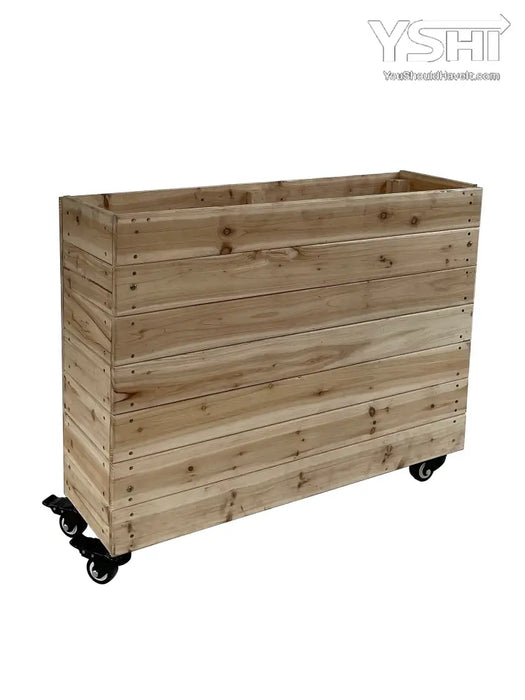 40X36X12In Mobile Wood Planter With Lockable Wheels - Versatile Indoor/Outdoor Rolling Box For Home