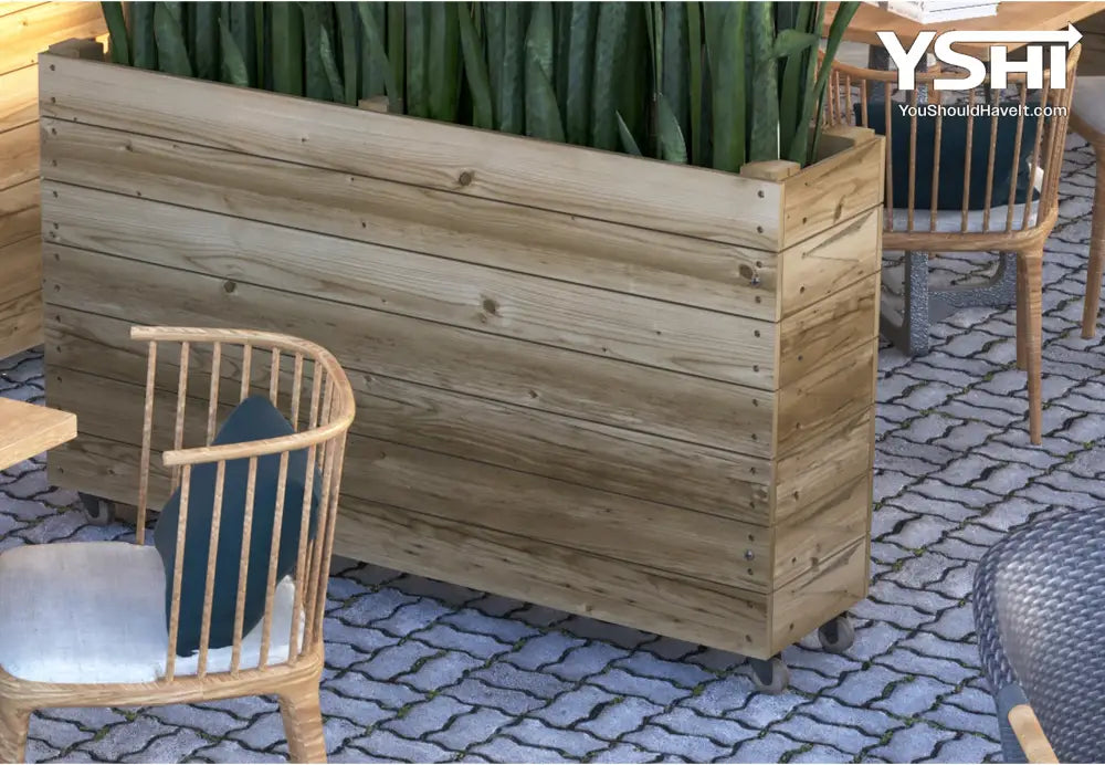 indoor planter with wheels Commercial-Grade Rolling Planter Café Barrier – Durable, Mobile, and Built for Outdoor Use