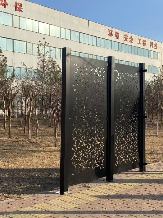 Decorative Floral Metal Fence and Privacy Screen - Heavy Gauge Steel Panels, Black Powder-Coated Finish