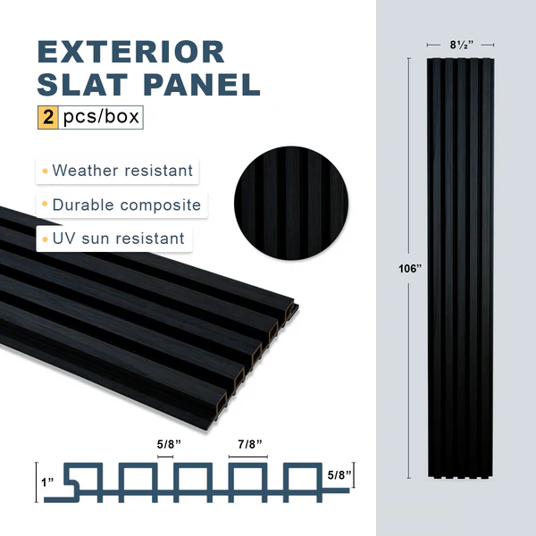 5 Grid Black Composite Exterior Slat Panel