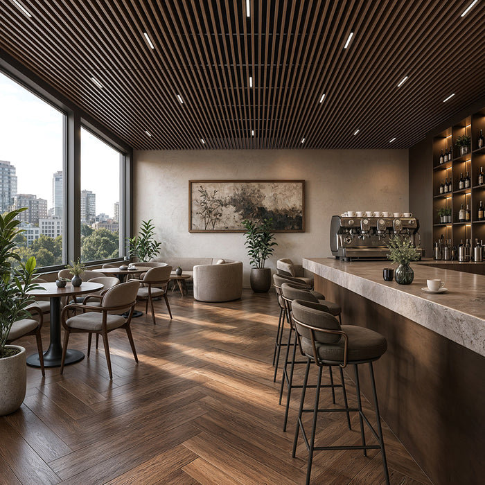 Dark Chestnut Acoustic Drop Ceiling Baffles, Sound Dampening & Echo Reduction