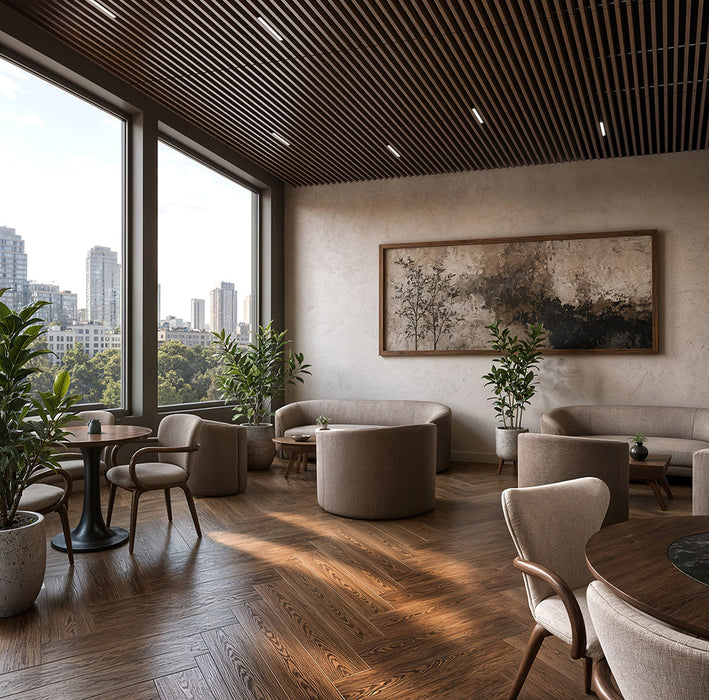 Dark Chestnut Acoustic Drop Ceiling Baffles, Sound Dampening & Echo Reduction