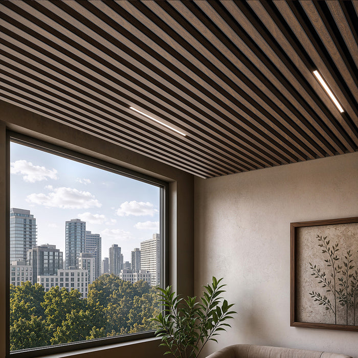 Dark Chestnut Acoustic Drop Ceiling Baffles, Sound Dampening & Echo Reduction