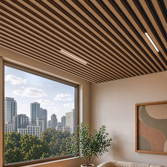 Warm Light Maple Acoustic Drop Ceiling Baffles, Sound Dampening & Echo Reduction