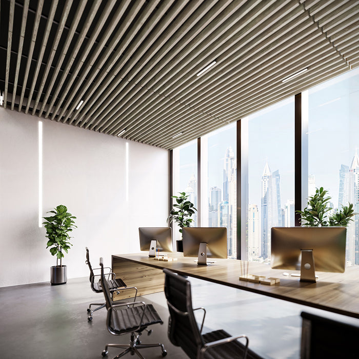 Light Walnut Acoustic Drop Ceiling Baffles, Sound Dampening &amp; Echo Reduction