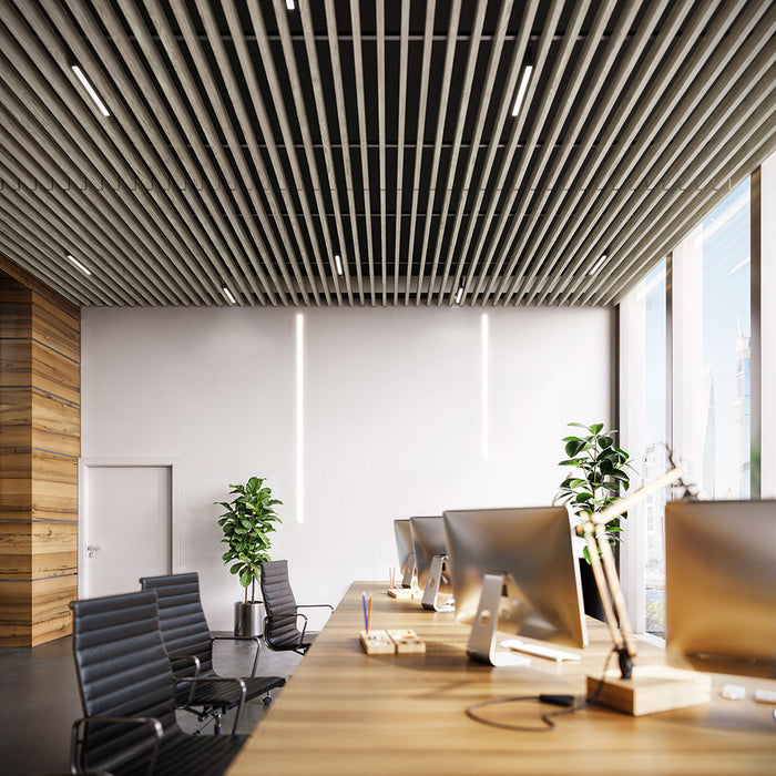 Light Walnut Acoustic Drop Ceiling Baffles, Sound Dampening &amp; Echo Reduction