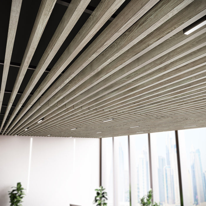 Light Walnut Acoustic Drop Ceiling Baffles, Sound Dampening &amp; Echo Reduction