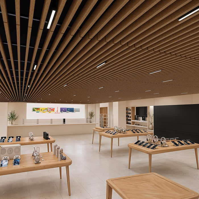 Warm Light Maple Acoustic Drop Ceiling Baffles, Sound Dampening & Echo Reduction