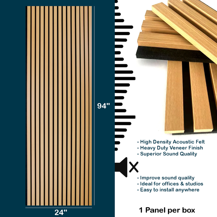 American Oak Acoustic Wall Panels, Black Backing, Soundproofing Slat Wood Panel for Walls 94 x 24