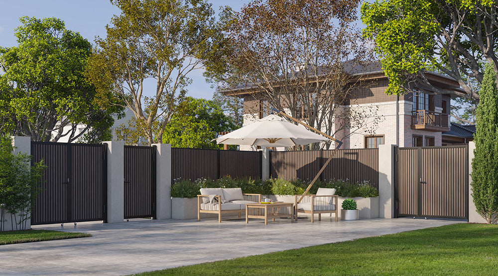 Expresso Walnut Heavy-Duty Composite Privacy Gate Kit – Keypad Lock Included | Single, Double & DIY Swing Fence Gate