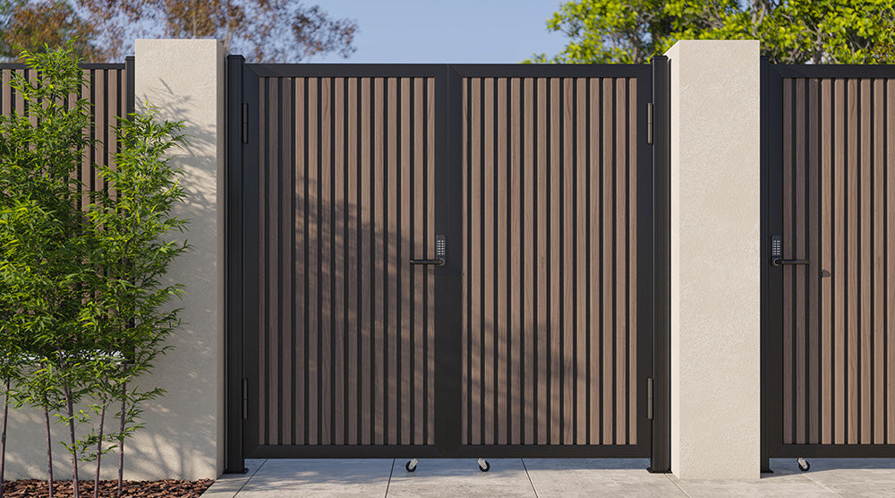 Expresso Walnut Heavy-Duty Composite Privacy Gate Kit – Keypad Lock Included | Single, Double & DIY Swing Fence Gate