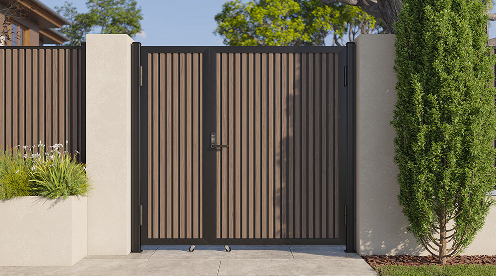 Expresso Walnut Heavy-Duty Composite Privacy Gate Kit – Keypad Lock Included | Single, Double & DIY Swing Fence Gate