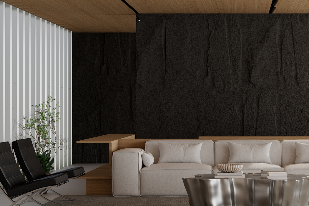 Black-Realistic PU Faux Stone Wall Panels – Lightweight, Waterproof & Easy DIY Installation for Stunning Accent Walls