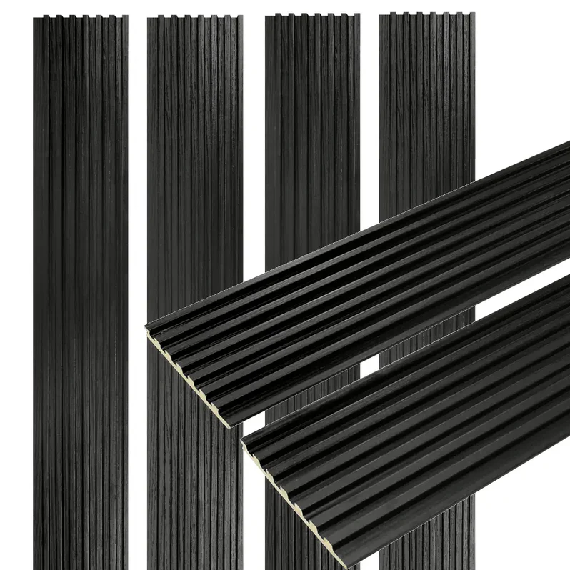 Black 7 Grid Slat Wood Wall Panels - 94.5
