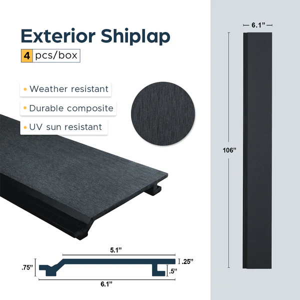Black Exterior Shiplap Siding Boards, Outdoor Wall Panel Cladding