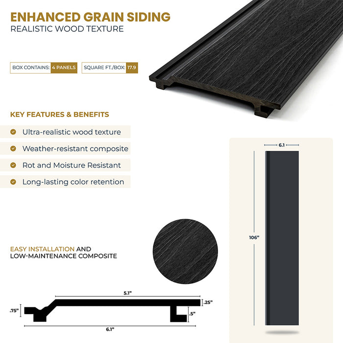 Ebony Wood-Like Composite Siding, Exterior Wall Paneling