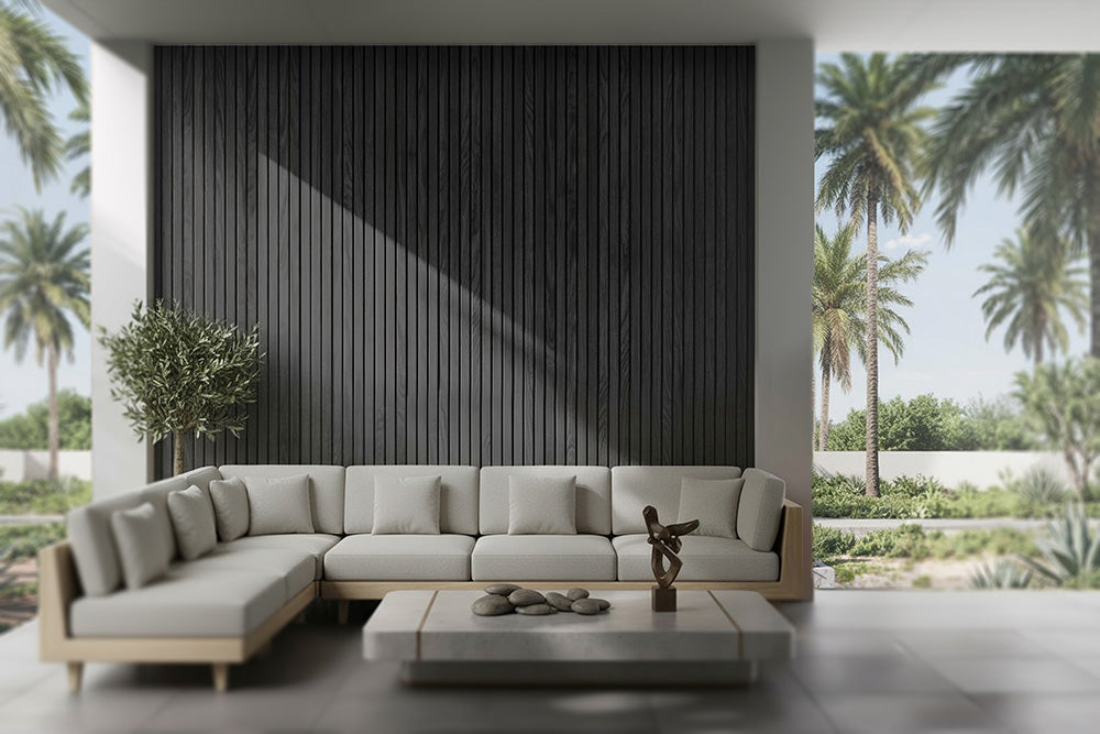 Charcoal Composite Siding Panels on a wall