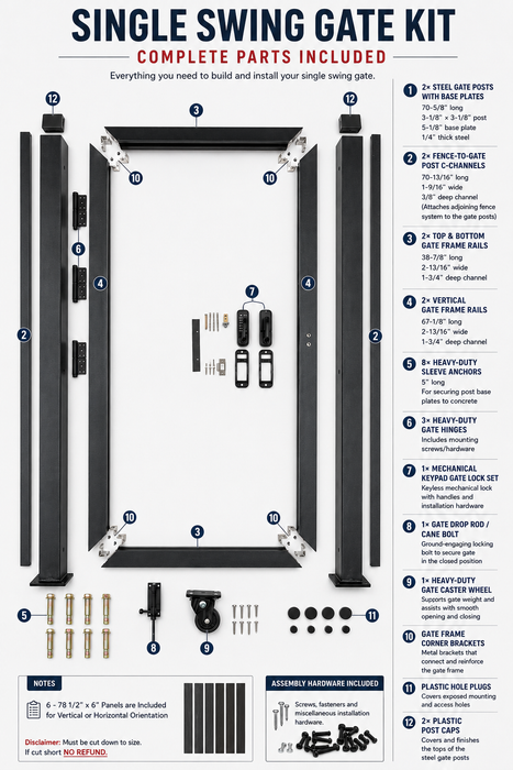 Slate Gray Heavy-Duty Composite Privacy Gate Kit – Keypad Lock Included | Single, Double & DIY Swing Fence Gate