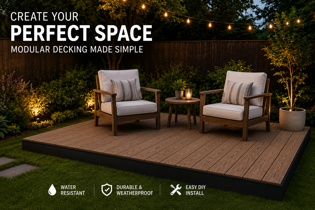 Teak WPC Modular Deck Tiles – 39.4" x 39.4" Interlocking Composite Decking Panels for Patios &amp; Rooftops