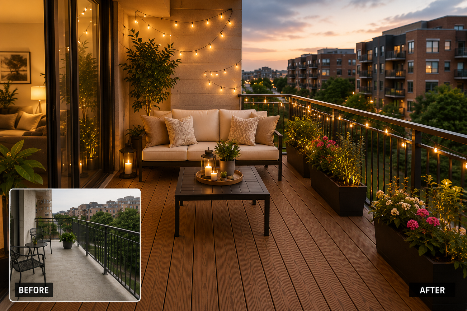 Teak WPC Modular Deck Tiles – 39.4" x 39.4" Interlocking Composite Decking Panels for Patios &amp; Rooftops