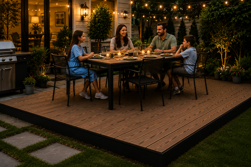 Teak WPC Modular Deck Tiles – 39.4" x 39.4" Interlocking Composite Decking Panels for Patios &amp; Rooftops