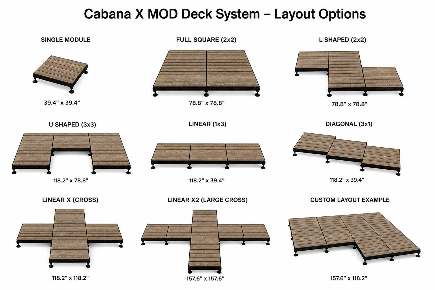 Teak WPC Modular Deck Tiles – 39.4" x 39.4" Interlocking Composite Decking Panels for Patios &amp; Rooftops
